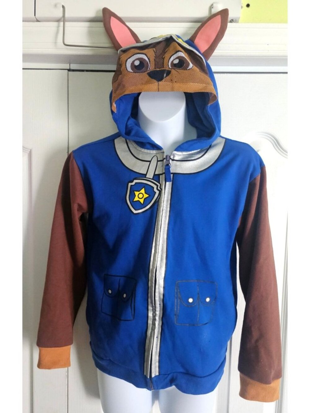 Paw Patrol Chase Kids Fleece Zip Hoodie Character Hood Ears Face Halloween Boys